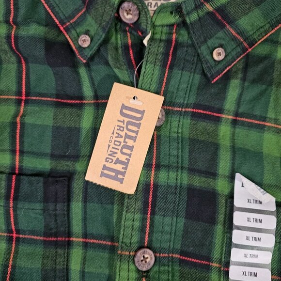 Mens Green Red Plaid Long-Sleeve Button-Up Shirt Duluth Trading Co XL Trim Fit - Picture 5 of 8